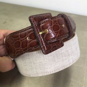 Talbots Croc Embossed Leather Canvas Belt